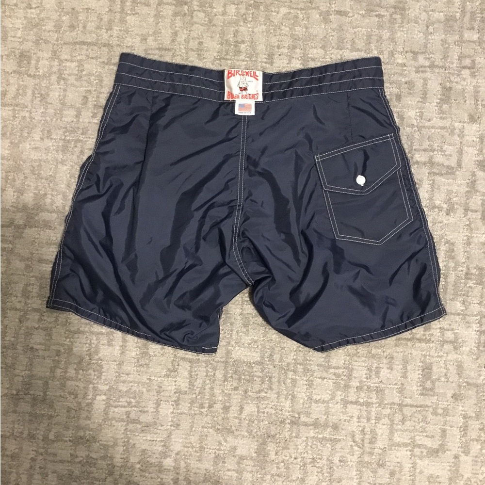 Birdwell men’s dark blue swim trunks with Contrast Stitching